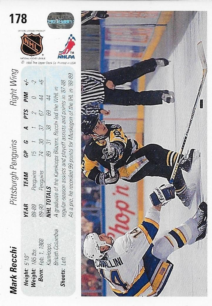Signed Mark Recchi 1990/91 UD Pittsburgh Penguins Autographed Rookie Card