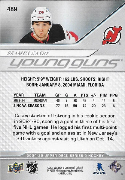 Signed Seamus Casey Young Guns 2024/25 UD New Jersey Devils Rookie Card