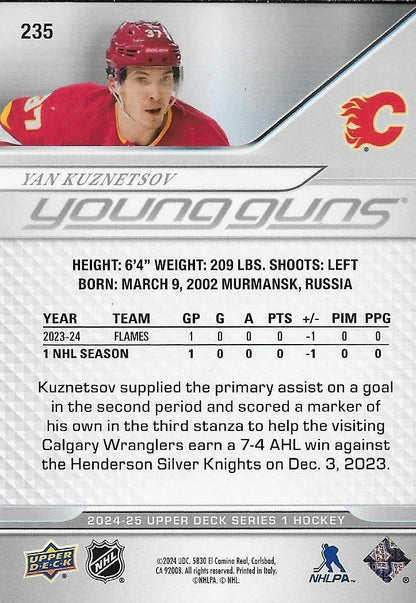 Signed Yan Kuznetsov Young Guns 2024/25 UD Calgary Flames Rookie Card #2