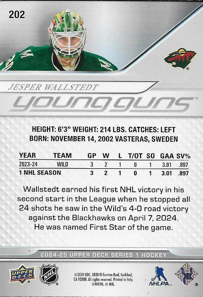 Signed Jesper Wallstedt Young Guns 24-25 UD Minnesota Wild Rookie Card