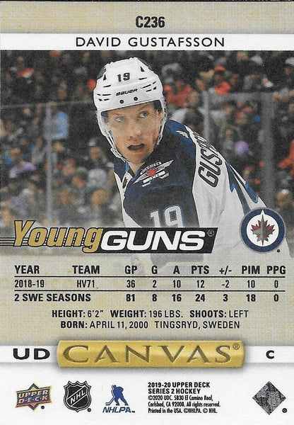 Signed David Gustafsson Young Guns Canvas 2019-20 UD Winnipeg Jets Rookie Card