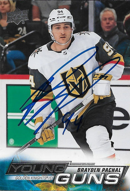 Signed Brayden Pachal Young Guns  2022-23 UD Vegas Golden Knights Rookie Card
