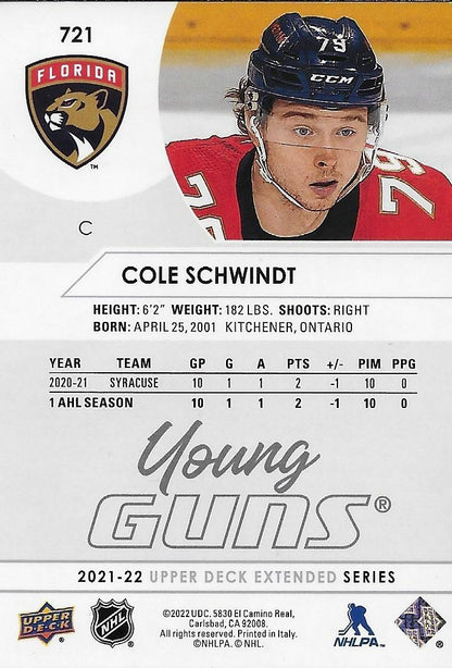 Signed Cole Schwindt Young Guns 2021-22 UD Florida Panthers Rookie Card