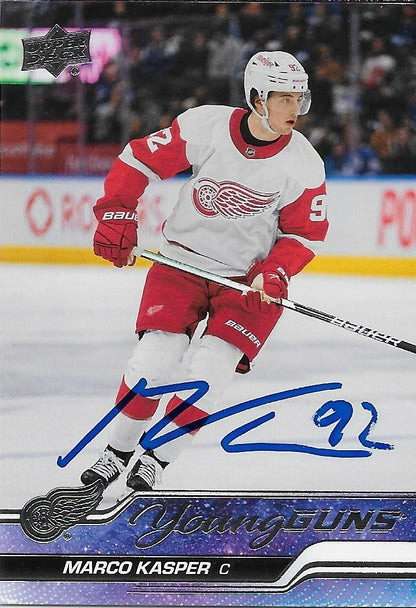 Signed Marco Kasper Young Guns 2023-24 UD Detroit Red Wings Rookie Card