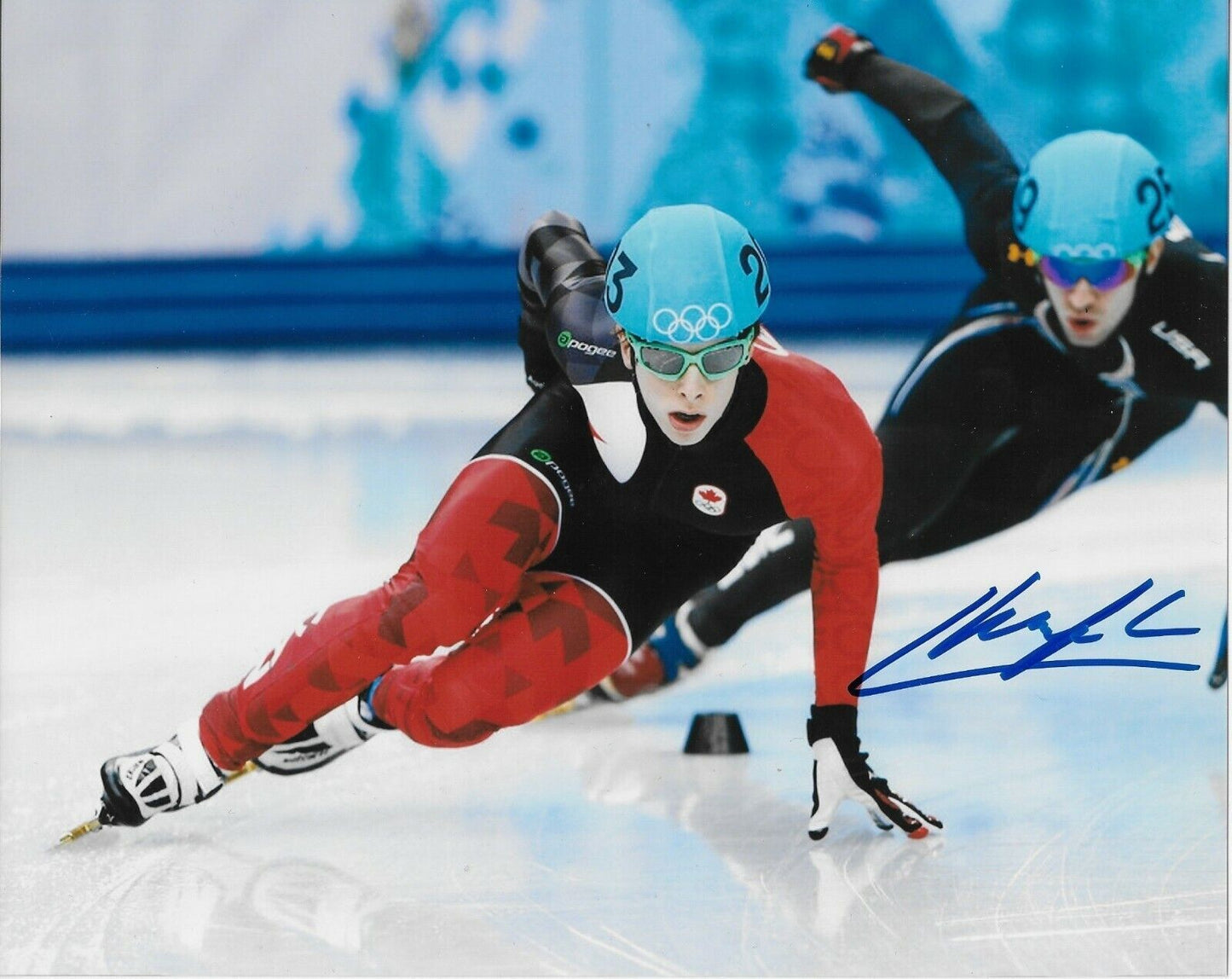 Signed Charle Cournoyer Olympics Short Track Speed Skating 8x10 Photo 2 Original