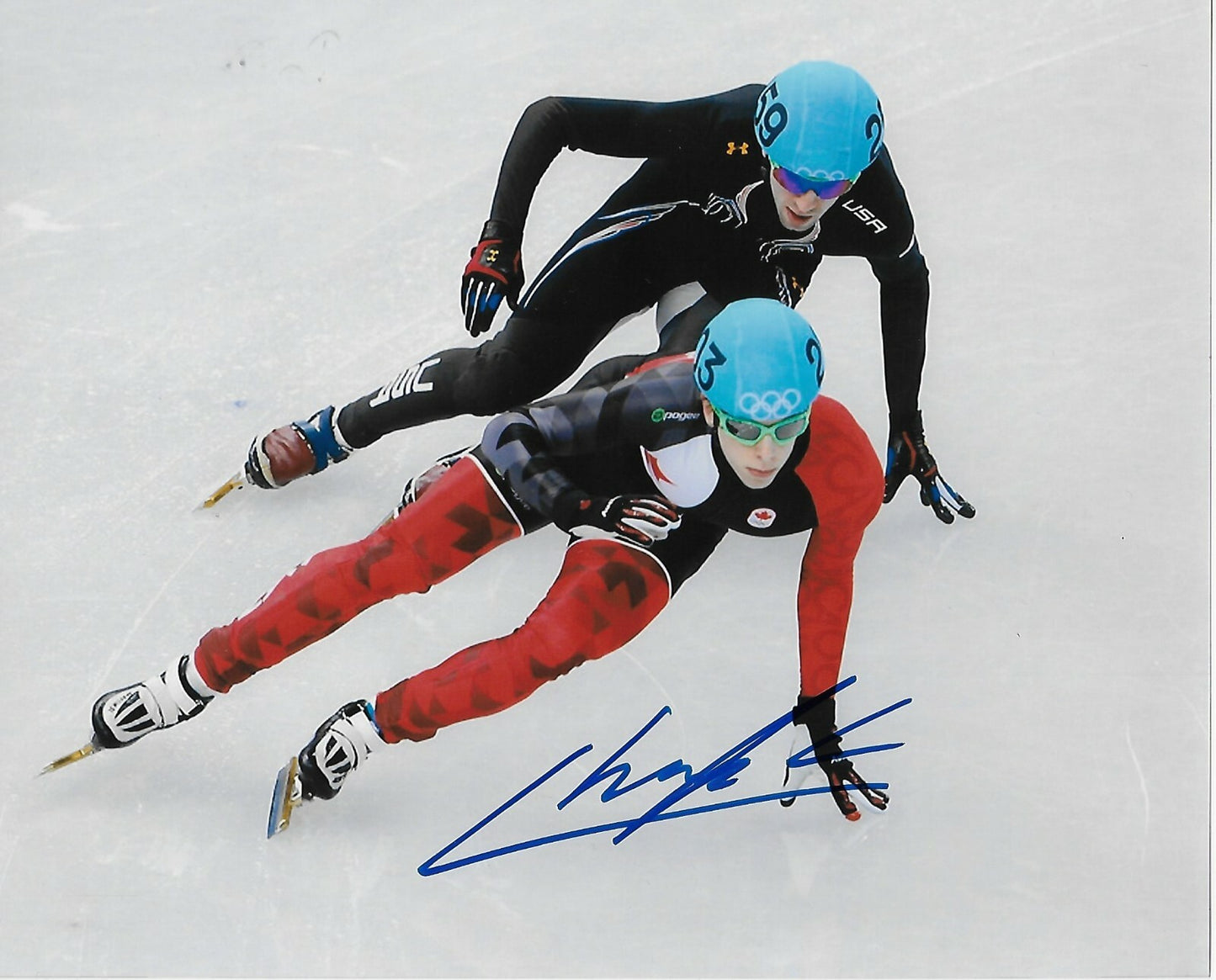 Signed Charle Cournoyer Olympics Short Track Speed Skating 8x10 Photo 3 Original