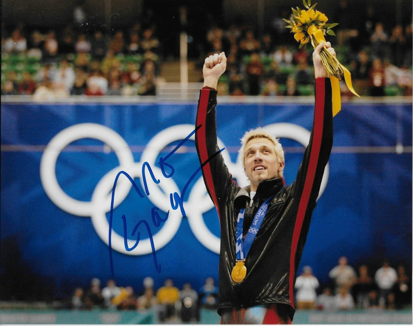 Signed Marc Gagnon Olympics Short Track Speed Skating Gold Medal 8x10 Photo