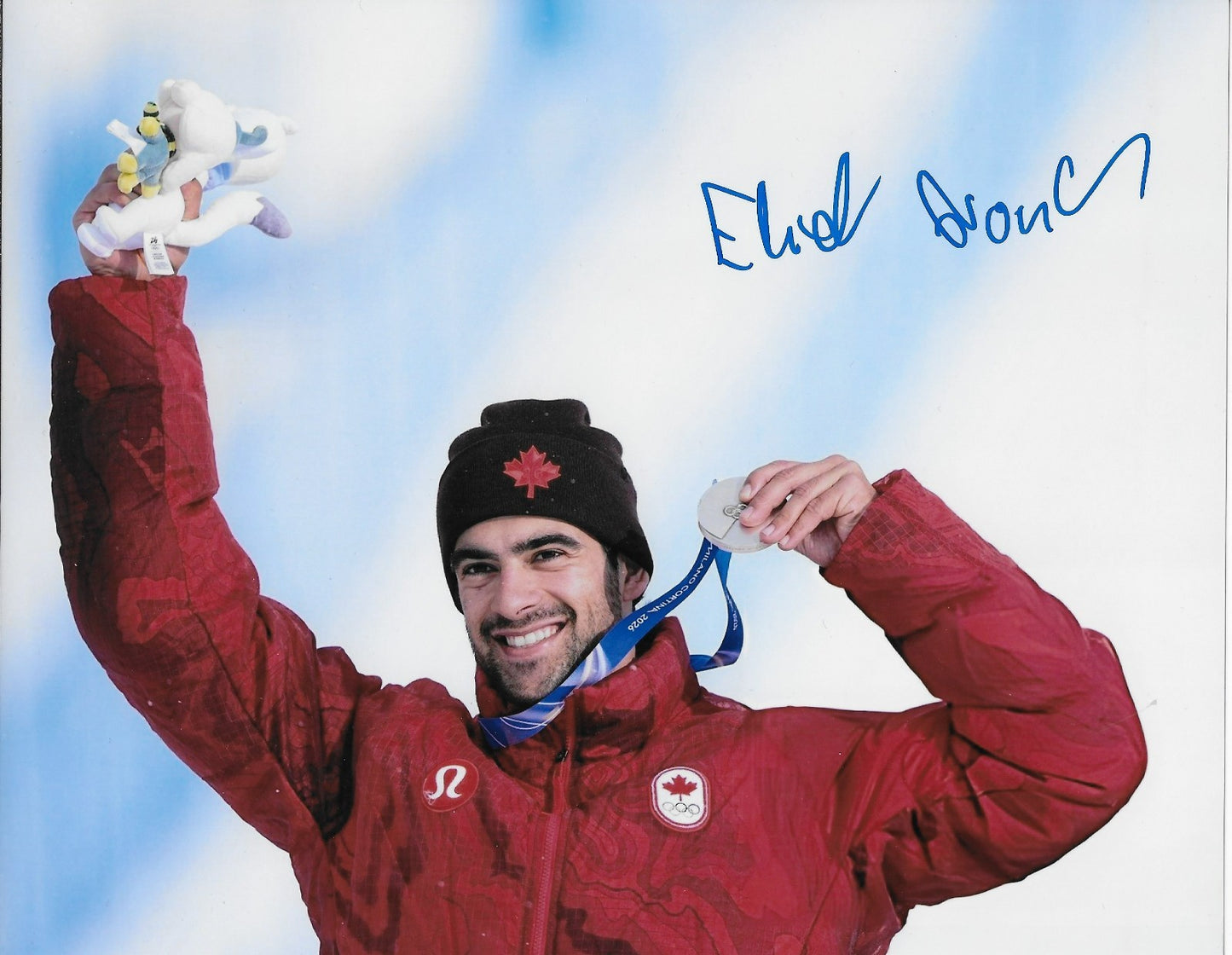 Signed Eliot Grondin 2026 Milano Cortina Olympics Snowboard 8x10 Ph. #2 Original